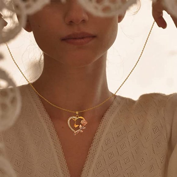 14K Yellow Gold Plated Women's Rose Pendant and Necklace - Picture 3 of 3